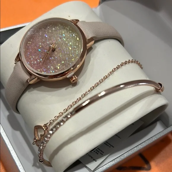 INC International Concepts Rose Gold Sparkle Watch with Bracelet - Picture 3 of 3